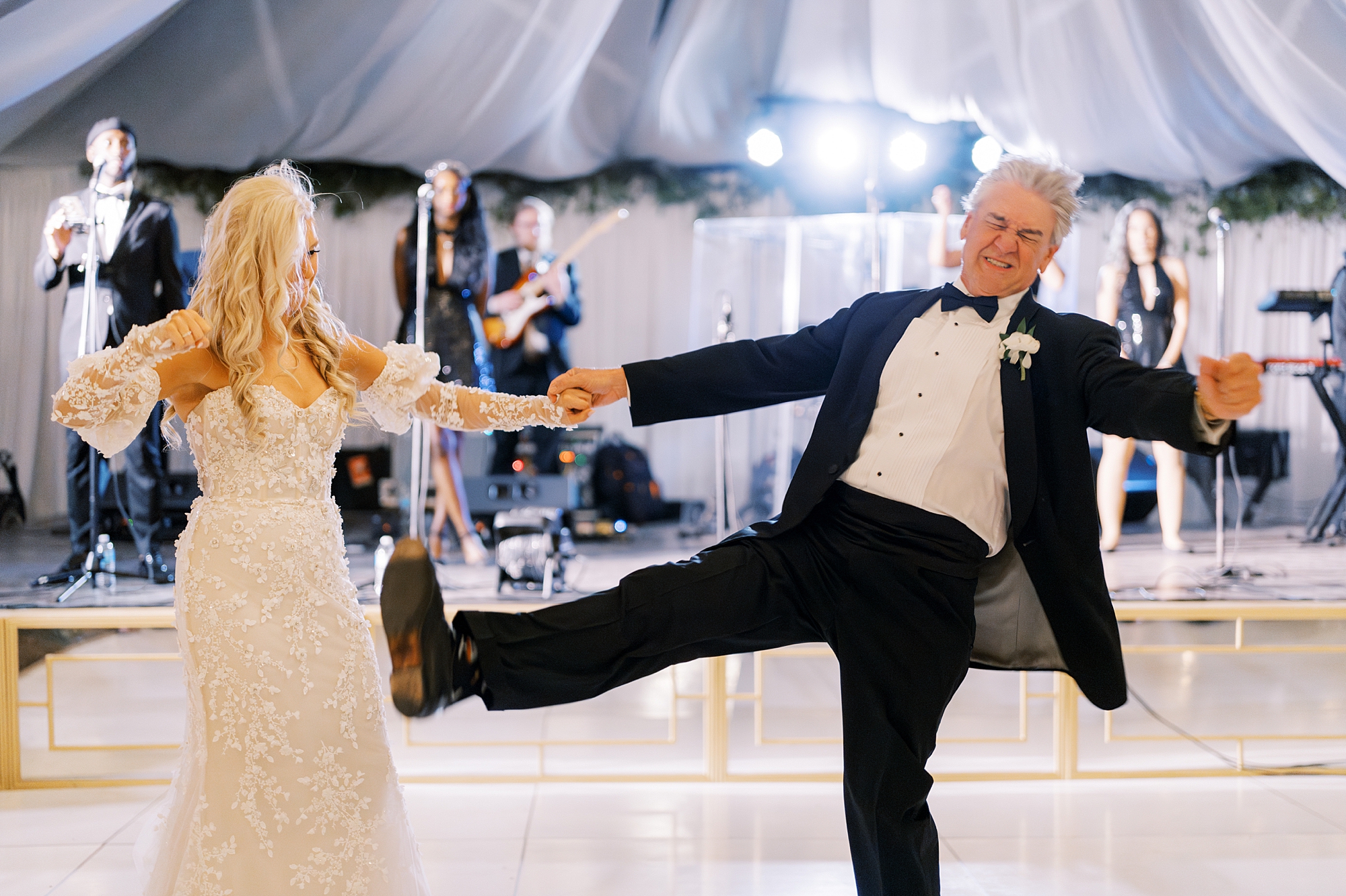 bride and father perform choreographed dance at the University of Louisiana at Lafayette alumni center