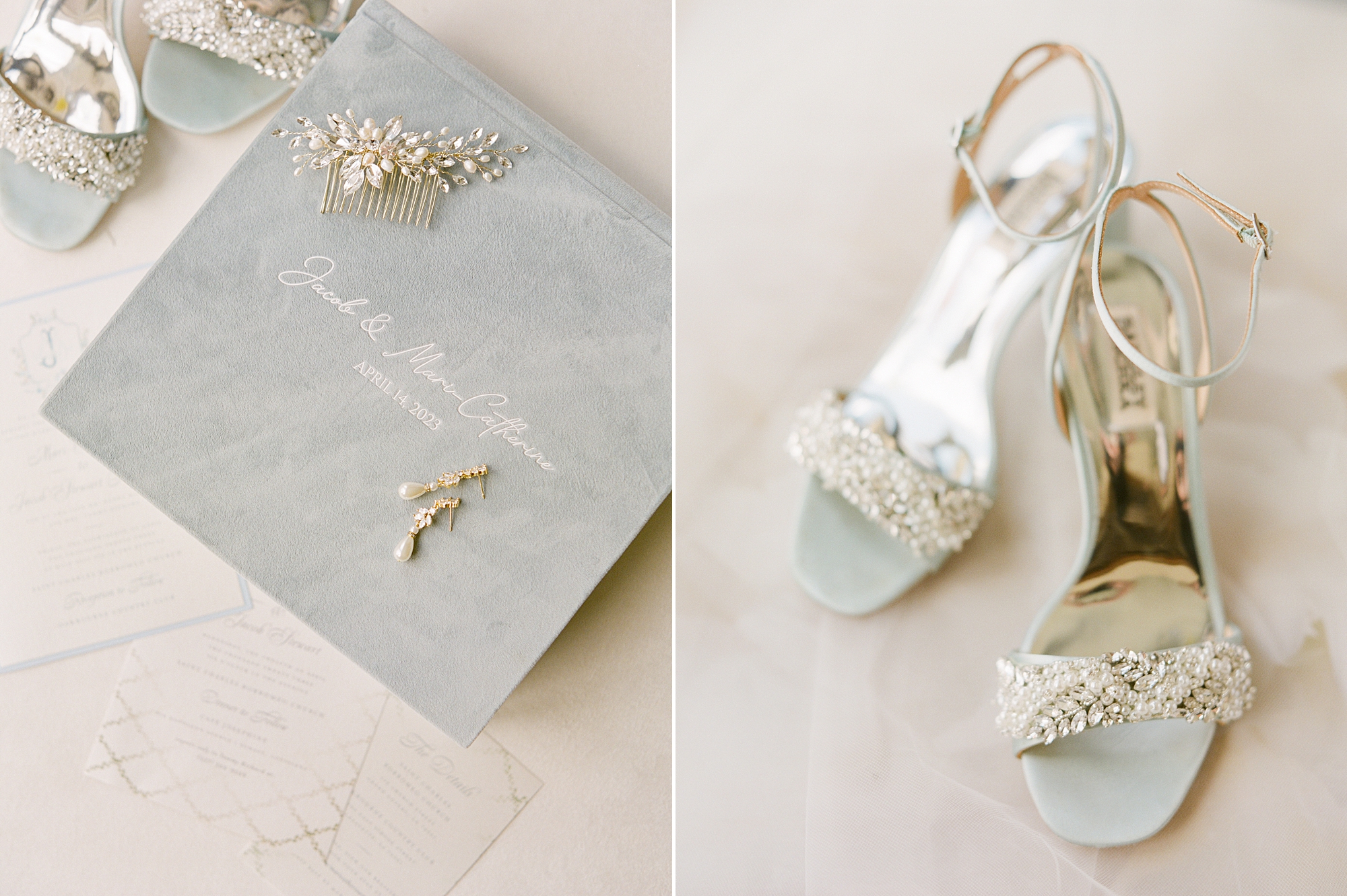 bride's shoes and jewelry for Lafayette Louisiana wedding day